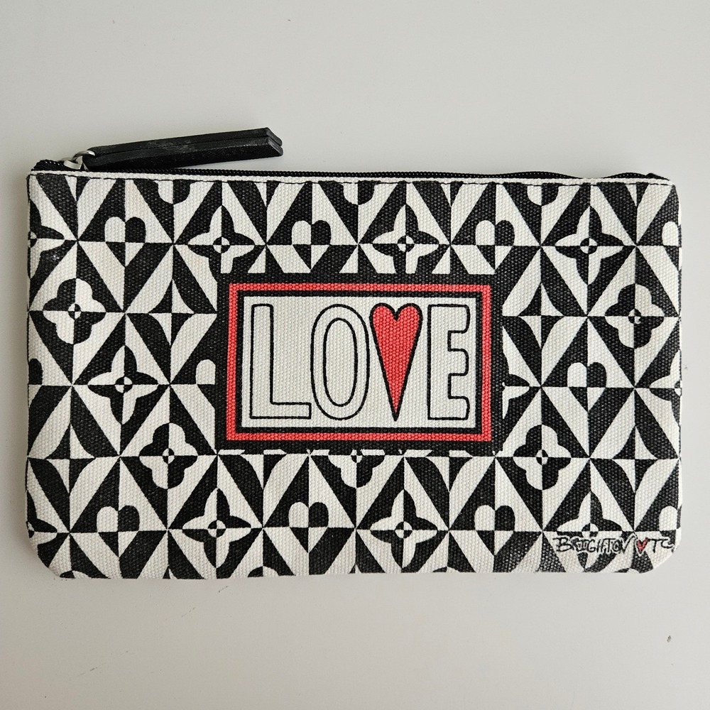 Brighton TC Love Heart Cosmetic Zip Top Pouch Black White Pattern‎